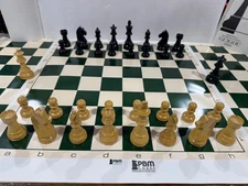 GERMAN STAUNTON CHESS SET EBONIZED DOUBLE WEIGHTED 3.75" KING FREE TURN BOARD F5
