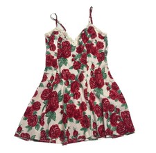 Vintage Victoria Secret Gold Label Red Rose Print Teddy Size M Medium