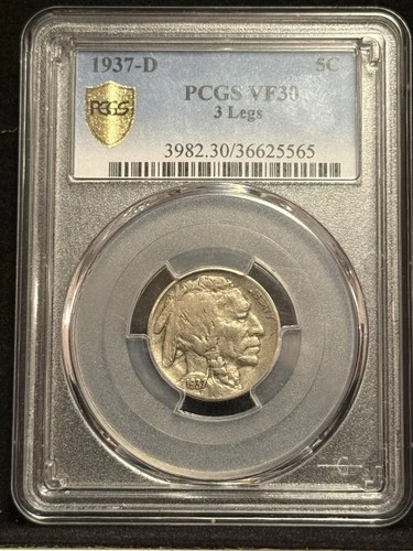 1937 D 3 LEGGED BUFFALO PCGS VF30 GOLD SHIELD!!