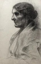 Woman in Profile, Early 20th Century Chalk Drawing