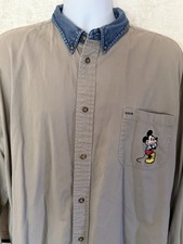 Vintage Disney Catalog Mickey Mouse Khaki Denim Embroidered Shirt Men  s XL L/S