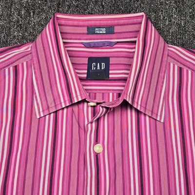 GAP Fitted Premium Men s L Shirt Purple Pink Stripes Long Sleeve Button Up Y2K