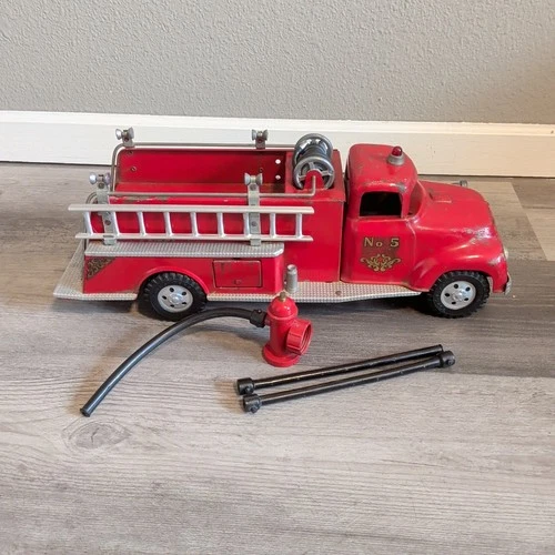 1957 Tonka Toys Red No. 5 Suburban Pumper Fire Truck w/ Hydrant Hoses & Ladder