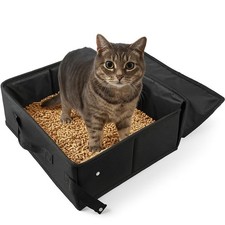 Small Portable Travel Cat Litter Box Foldable Waterproof Leakproof w Lid Black