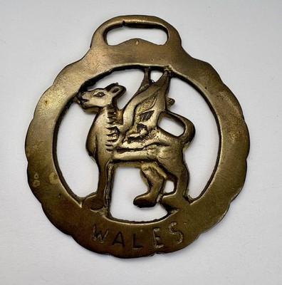 Vintage Welsh Griffon Horse Brass Medallion Decor Jewelry Repurpose