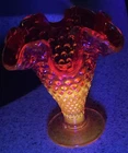 Vtg Fenton Miniature Amberina Hobnail Glass Vase 4”