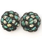 Old Antique Vauxhall Glass Blue & Silver Mirrored Stone Clip On Earrings As Is