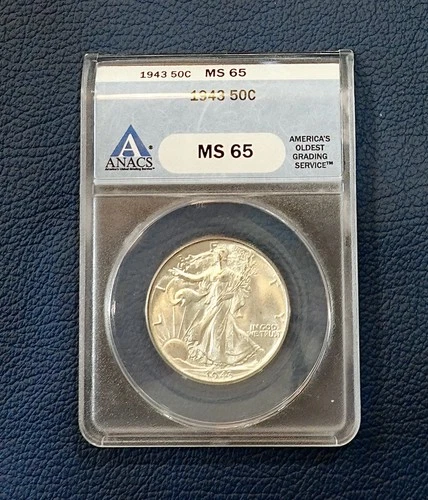 1943 ANACS MS 65 Walking Liberty Half Dollar Dollar 50 Cent