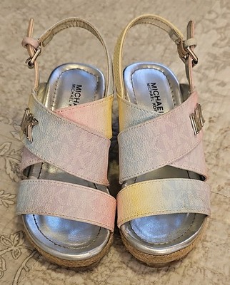  Michael Kors Girls Sandals Size 11 Pastel Rainbow MK Logo - Summer Espadrille 