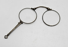ANTIQUE EYEGLASSES LORGNETTE STERLING FOLDING ORNATE HANDLE WIRE RIM EDWARDIAN