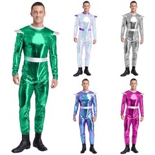 Herren Alien Kostüm  Ganzanzug Overall Langarmshirt Jumpsuit Raumanzug Clubwear