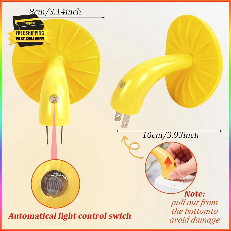 Mushroom-Shaped Energy Saving Sensor LED Night Light with Plug Yellow(Average Li - Image 2 of 4