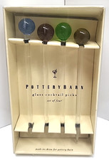 Pottery Barn Martini Cocktail Picks Glass Stirrers 4 1/4" Set of 4 Olives Fruit