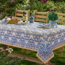 Provence Allure Arabesque Yellow and Blue Floral Bordered Country French Fabr...