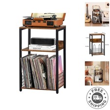 Customizable Wood and Metal Record Player Stand with Protective Design - 3 Tiers