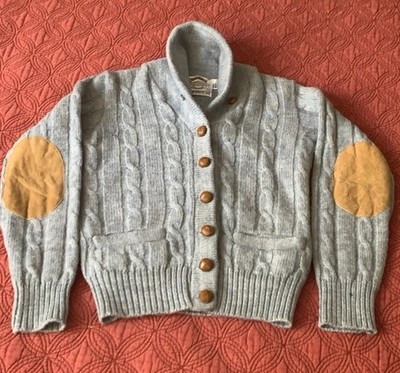 Cambridge Dry Goods Mens S British Ragg Wool Cardigan Sweater Elbow Patches Tan
