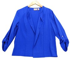Chicos Blue Open Front 3/4 Sleeve Button Tab Jacket Blazer Size 1 M
