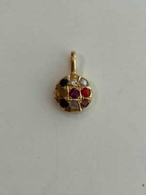 KLEINER 18k Gelbgold Navaratna Anhänger 9 Edelsteine Diamant Rubin Saphir 1,32g