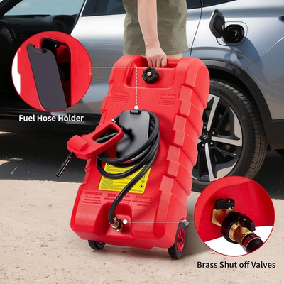 #ad 16 Gallon Fuel Caddy Gas Diesel Tank w Pump Wheels 18quot; Hose Portable HDPE $102.94