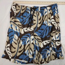 Sonoma Life Style Mens Board Shorts Swim Trunks Sz M Brown,Blue,Cream PalmLeaves