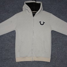 True Religion Hoodie Kids M Light Gray Zip Up Logo Size 10 12 Comfortable Casual