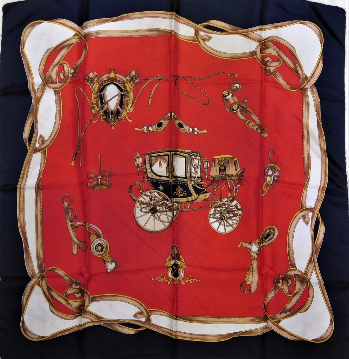 Foulard En Soie Vintage - Motif Paris Et Michel - 75x75 Cm - Occasion