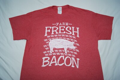 retro vintage style farm fresh bacon pig silhouette men's M medium t shirt red