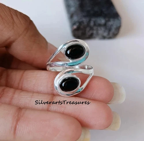 Black Onyx Ring, 925 Silver Ring, Gemstone Ring, Natural Black Onyx,  All size