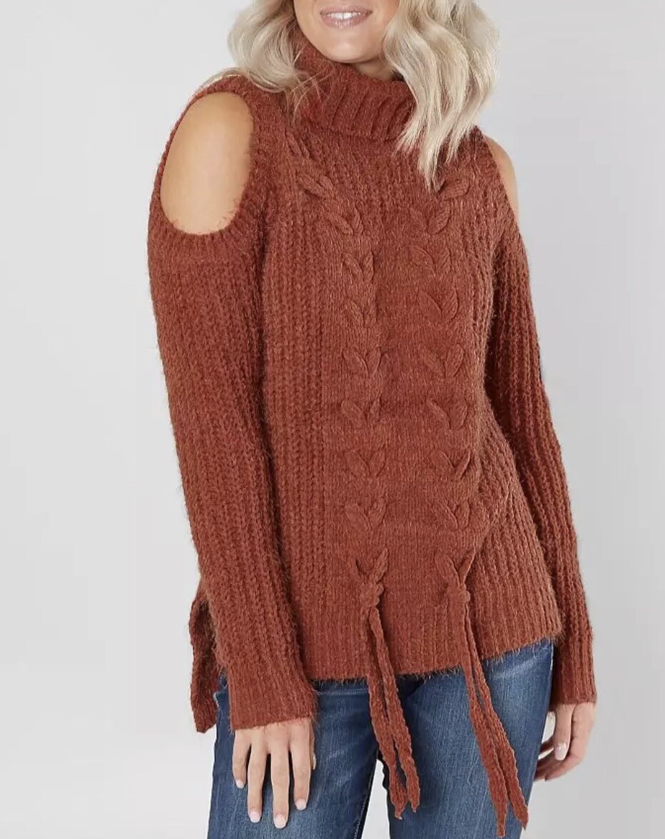 New Miss Me Women’s Cold Shoulder Turtleneck Sweater