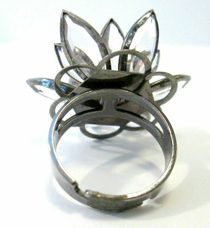 Adjustable Lotus Flower Statement Ring Framed Cle… - image 4