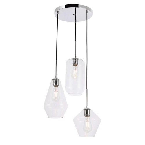 Living District Gene 3-Light Mid-Century Metal Pendant in Chrome and Clear - Picture 3 of 6