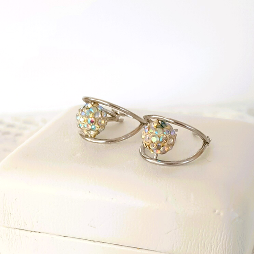 925 Floating Crystal Double Hoop Earrings Sterling Silver Drop Ball Earrings - Picture 14 of 17