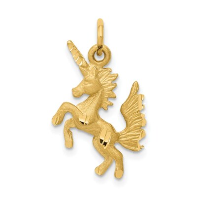 Echt 14kt Gelbgold Tanzendes Einhorn Charm