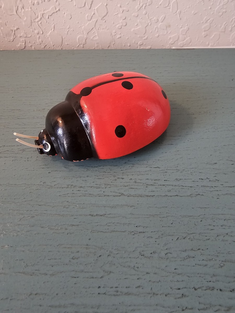 Vintage 1960's European Wooden LadyBug Wheeled Toy-4