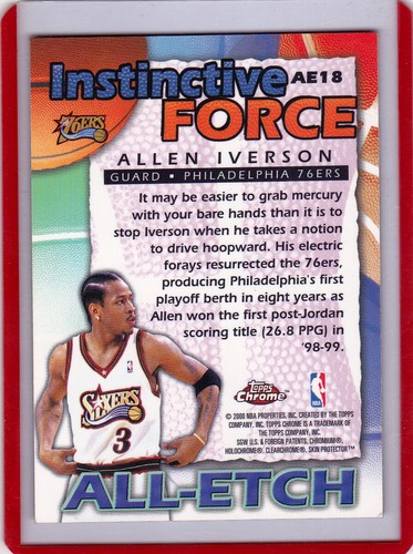 1999-00 Topps Chrome Allen Iverson All-Tech Instinctive Force #AE18 - 76ers. - Bild 2 von 2