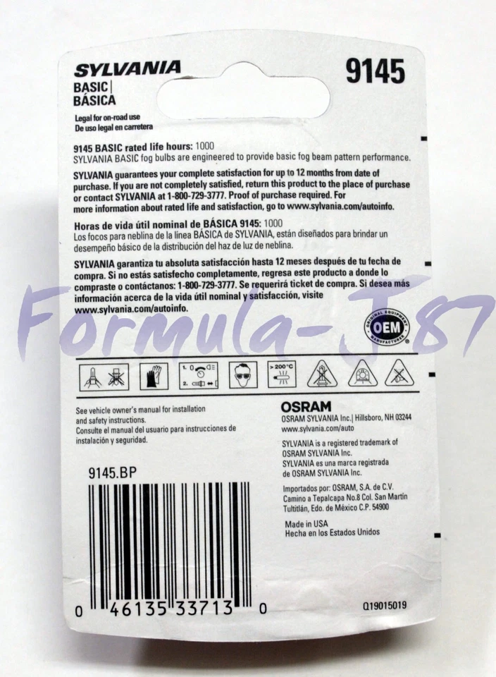 Sylvania Basic H10 9145 45W Dos Bombillas Luz Antiniebla Stock de Repuesto Ajuste Lámpara DOT Foto 3 de 4