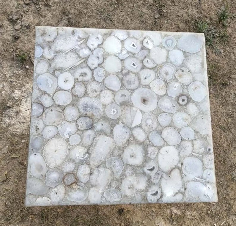 24x24 White Salt Agate Coffee Table Handmade Side End Table