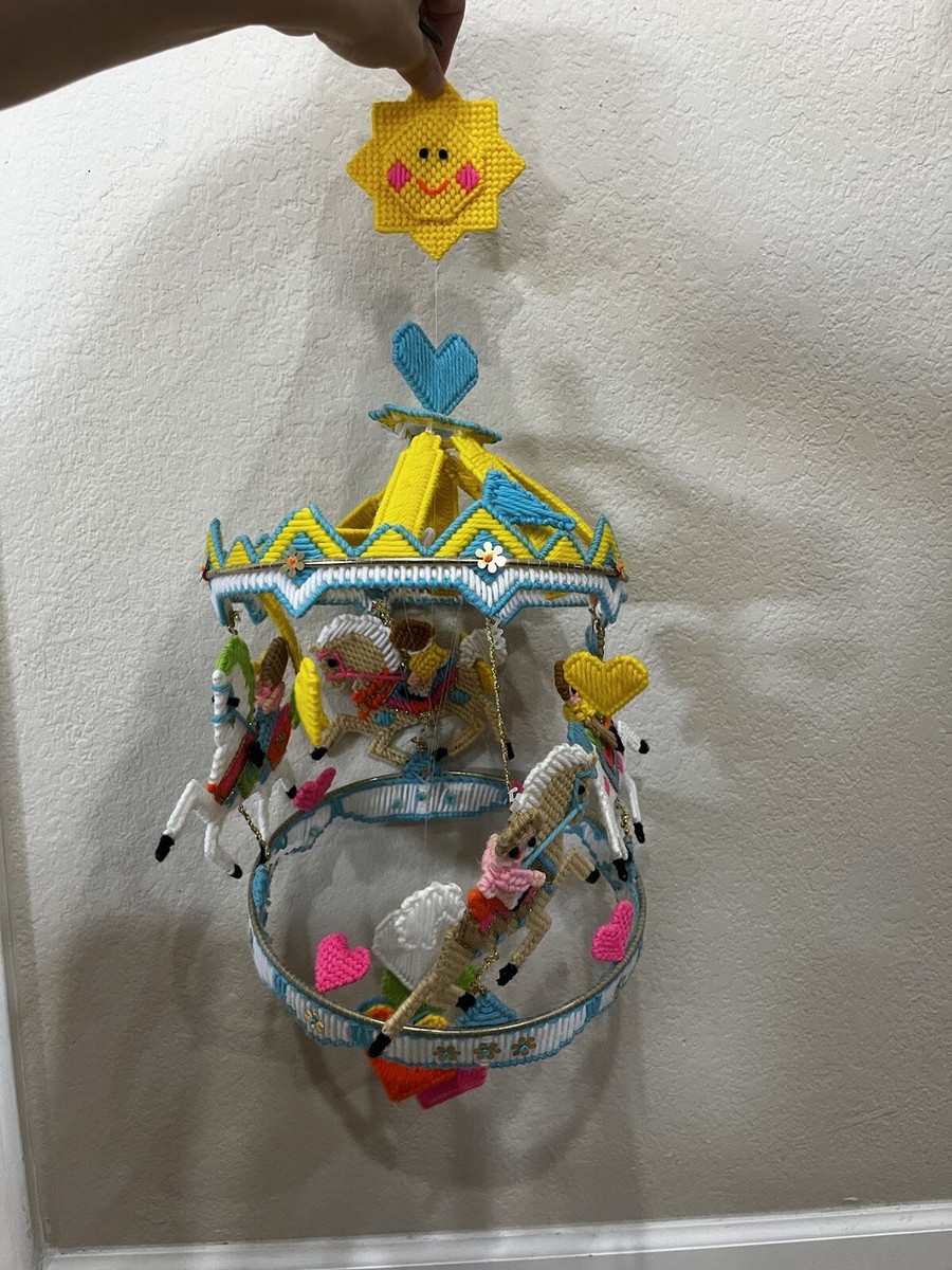 Vintage Handmade Plastic Mobile (baby) Needlepoint Cross Stitch