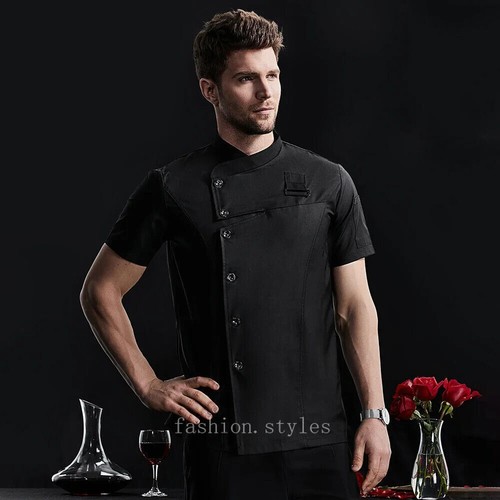 Kitchen Jacket Catering Uniform Short Sleeve Chef Clothes Restaurant Workwear - Picture 4 of 31