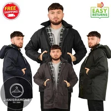 Mens Padded Wax Jacket Hooded Hunting Fishing Farming Countryman Outdoor Coat