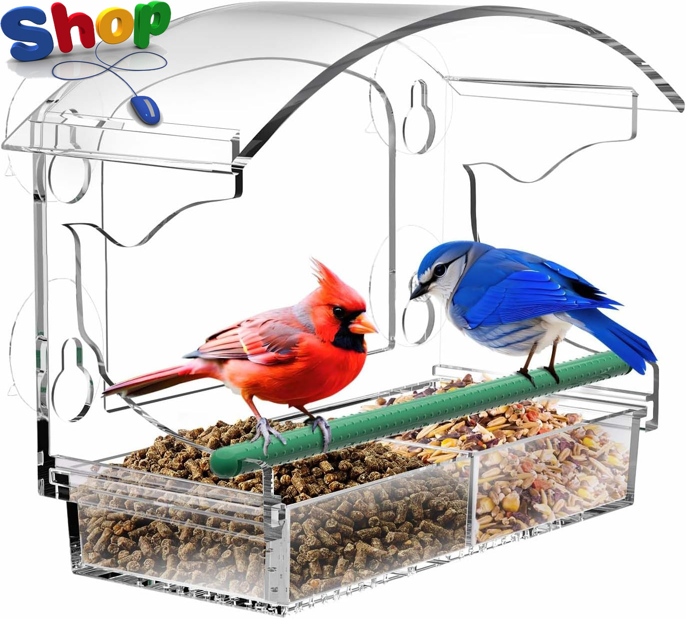 Window Bird Feeders with 4 Strong Suction Cups and Detachable Seed Tray for Smal