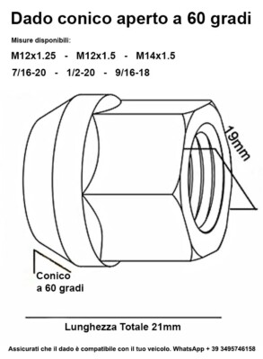 RYBO Set Di 4 Dadi Di Bloccaggio Per Cerchi In Lega, Neri, 1/2 UNF
