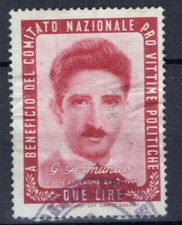 MARCA DA BOLLO 1946 PRO VITTIME POLITICHE 2 LIRE GESMUNDO US. VEDI VERSO