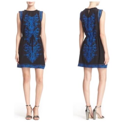 Rebecca Taylor Aztec Sleeveless Embroidered Silk Black/Blue Dress Sz 8 NWT  | eBay