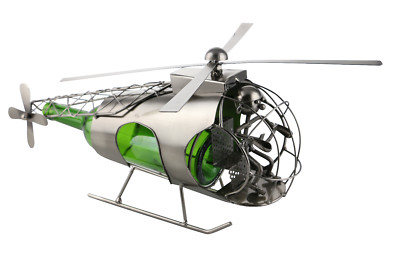 Metal Bell 47 Helicopter with Pilot Wine Bottle Holder Display