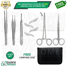Pig Castration Kit 10 Pcs Set W/FREE Carrying Case Veterinary Inst German Grade