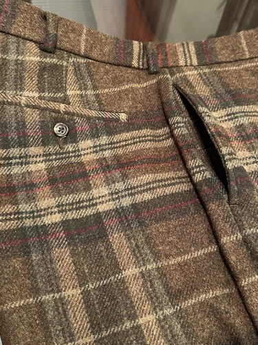 Ralph Lauren Gent’s Size 36-30 Tartan Plaid 100% Wool Flat Front Pants Brown - Picture 5 of 8