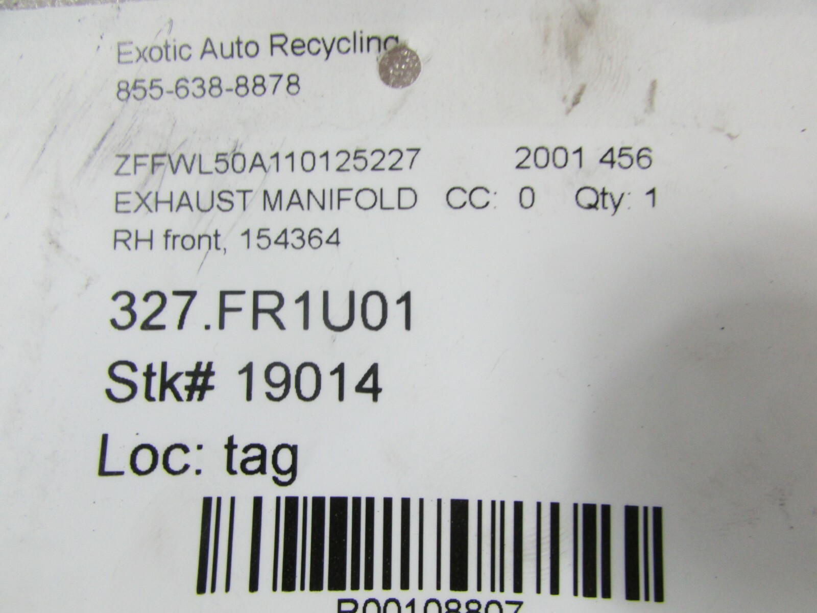 Ferrari 456, RH, Right Front Exhaust Manifold, Used, P/N 154364