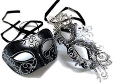 Couples Black Silver Masquerade Mask Pair Cosplay Mardi Gras Prom Dance Birthday