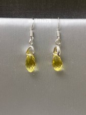 Silver Fishhook Earrings Teardrops Glass Crystal Beads YELLOW Color